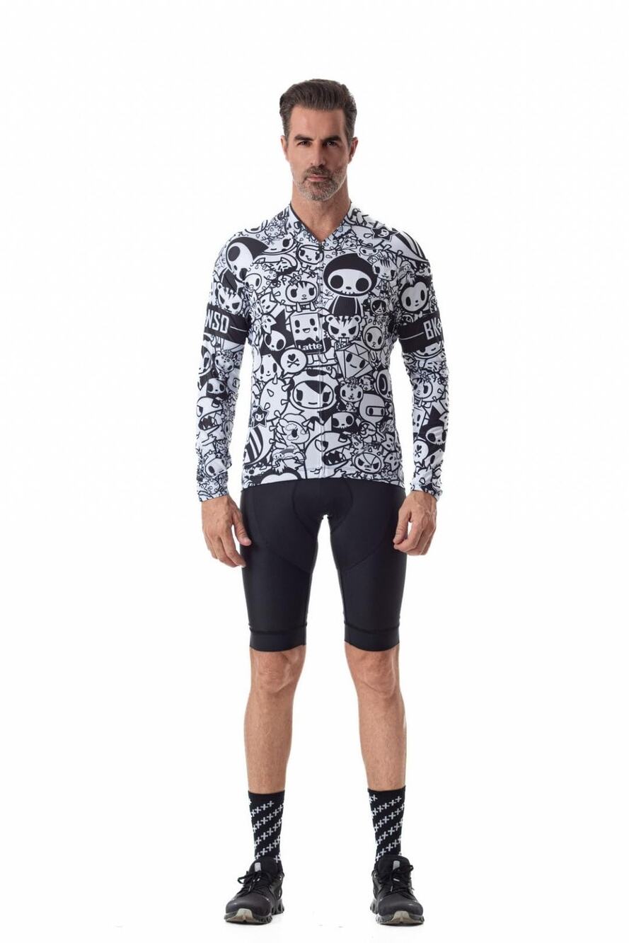 Cycle Run Mens Cycling Jersey XXL Black White Graphic Print Long Sleeve Bike